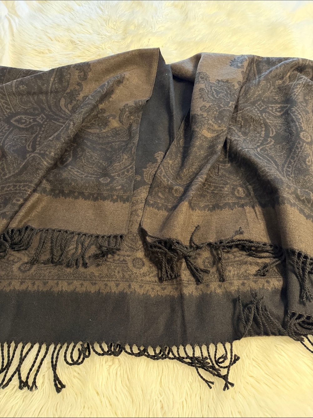 Brown and Black Paisley Fringe Shawl wide 48” and length 30” brand new